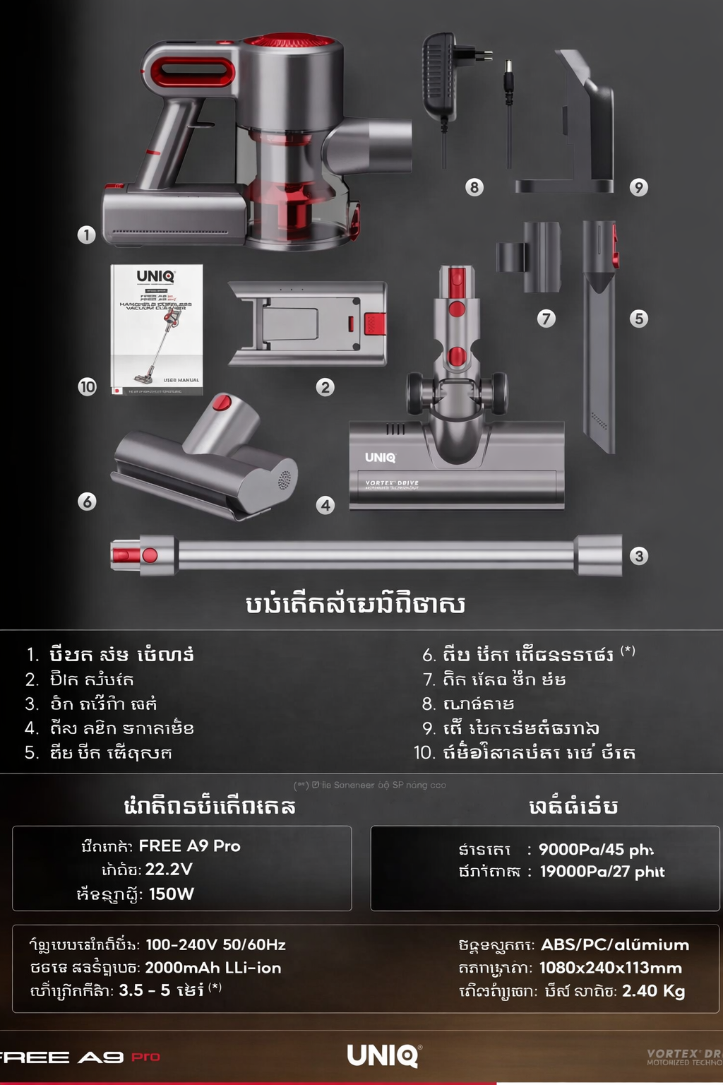 Thông tin Máy hút bụi cầm tay không dây MEKOLIFE Free A9 Pro máy hút bụi mini gia đình đa năng cây hút bụi xe ô tô ga giường sofa nệm