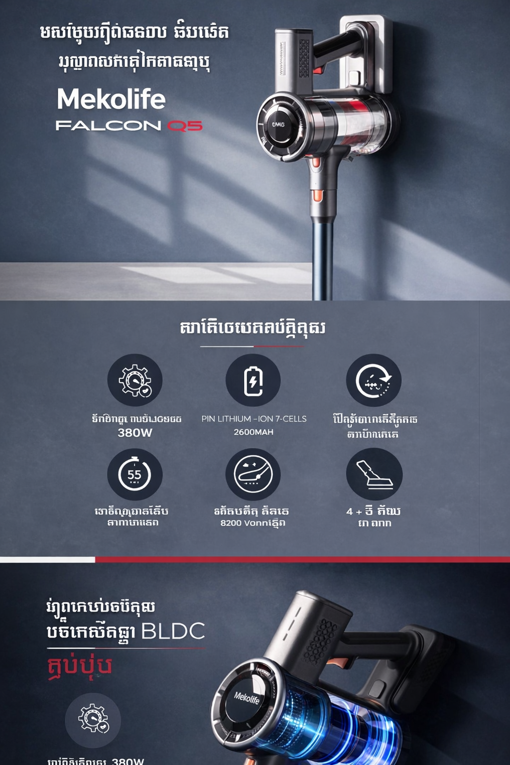 Thông tin Máy hút bụi cầm tay không dây MEKOLIFE Falcon Q5 cây hút bụi lau nhà mini gia đình đa năng ô tô ga giường sofa nệm